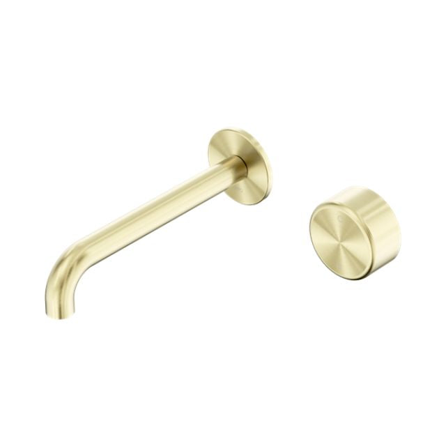 Nero Serenity Progressive Wall Basin Mixer 160mm Spout With Metal Handle Brushed Gold 24E066BG - The Blue Space