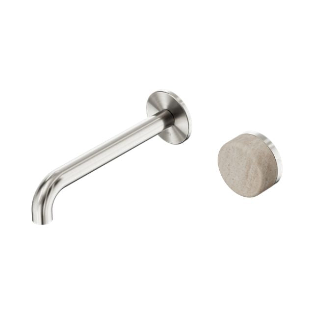 Nero Serenity Progressive Wall Basin Mixer 160mm Spout With Rome Travertine Handle Brushed Nickel