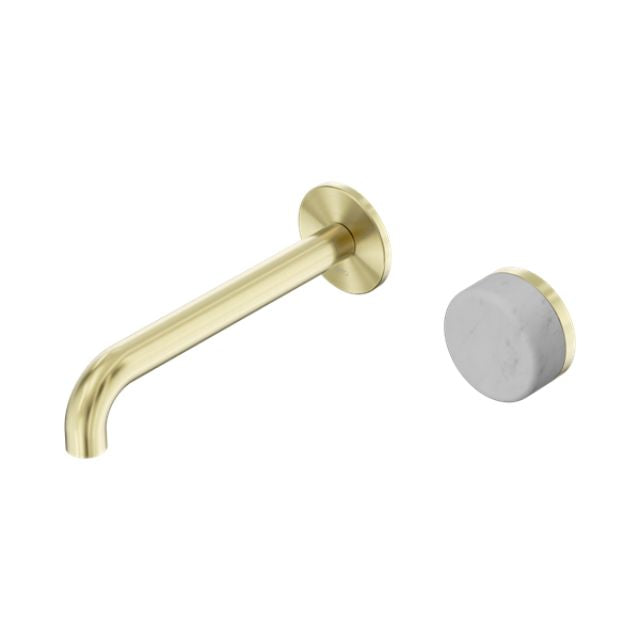Nero Serenity Progressive Wall Basin Mixer 185mm Spout With Carrara Handle Brushed Gold 24E067BG - The Blue Space
