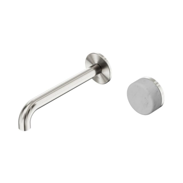 Nero Serenity Progressive Wall Basin Mixer 185mm Spout With Carrara Handle Brushed Nickel 24E067BN - The Blue Space