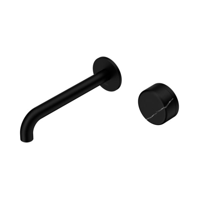 Nero Serenity Progressive Wall Basin Mixer 185mm Spout With Marquina Black Handle Matte Black