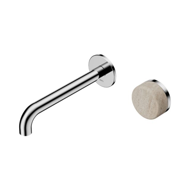 Nero Serenity Progressive Wall Basin Mixer 185mm Spout With Rome Travertine Handle Chrome 24E069CH - The Blue Space