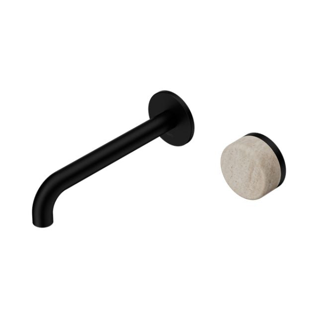 Nero Serenity Progressive Wall Basin Mixer 185mm Spout With Rome Travertine Handle Matte Black