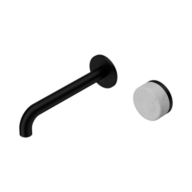 Nero Serenity Progressive Wall Basin Mixer 220mm Spout With Carrara Handle Matte Black