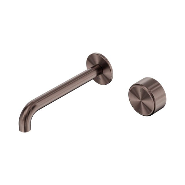 Nero Serenity Progressive Wall Basin Mixer 220mm Spout With Metal Handle Brushed Bronze