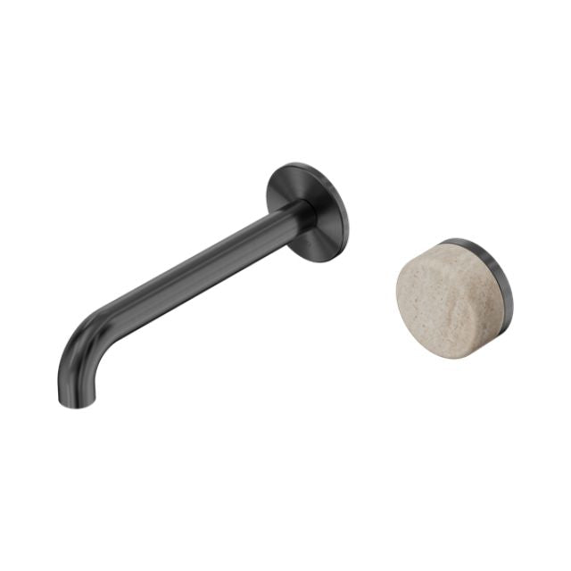Nero Serenity Progressive Wall Basin Mixer 220mm Spout With Rome Travertine Handle Gun Metal 24E075GM - The Blue Space