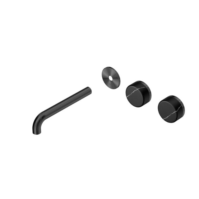 Nero Serenity Wall Basin Set 160mm Offset spout With Marquina Black Handle Trim Kit Only Gun Metal 24D113GM - The Blue Space