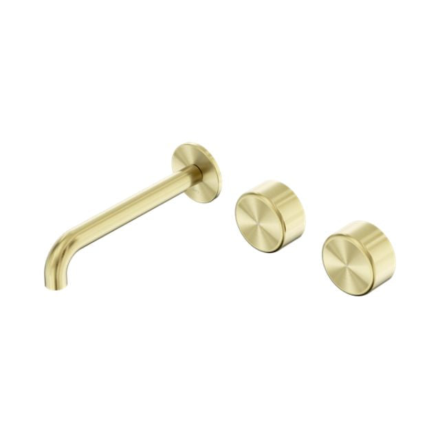 Nero Serenity Wall Basin Set 160mm Offset Spout With Metal Handle Brushed Gold