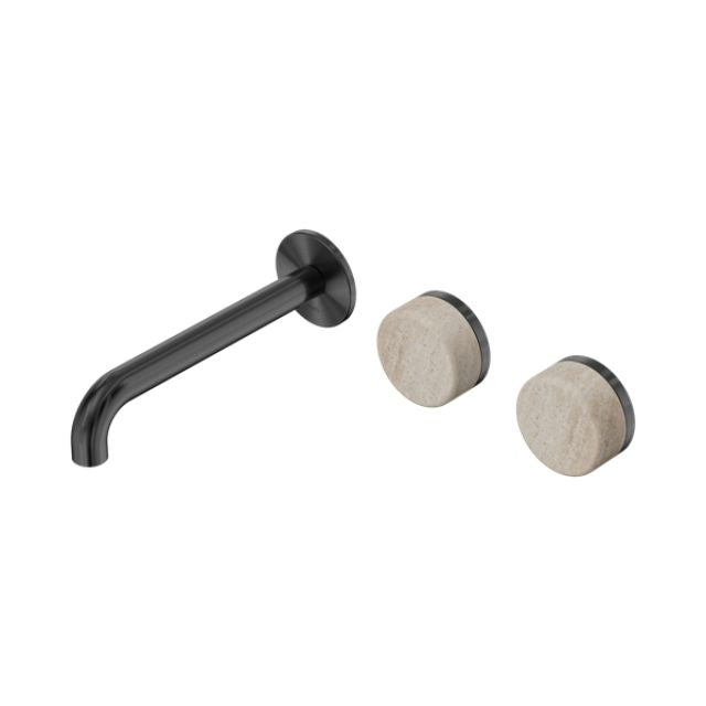 Nero Serenity Wall Basin Set 160mm Offset Spout With Rome Travertine Handle Gun Metal 24D055GM - The Blue Space
