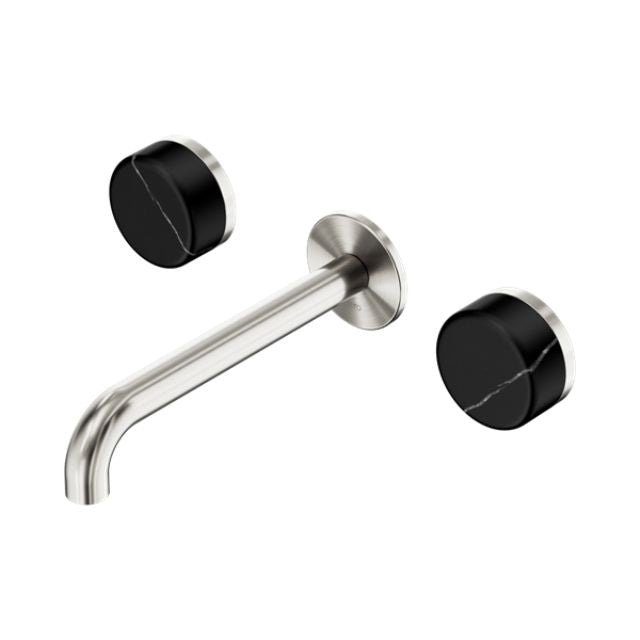 Nero Serenity Wall Basin Set 160mm Spout With Marquina Black Handle Brushed Nickel 24D121BN - The Blue Space