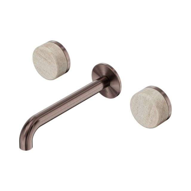 Nero Serenity Wall Basin Set 160mm Spout With Rome Travertine Handle Brushed Bronze 24D037BZ - The Blue Space