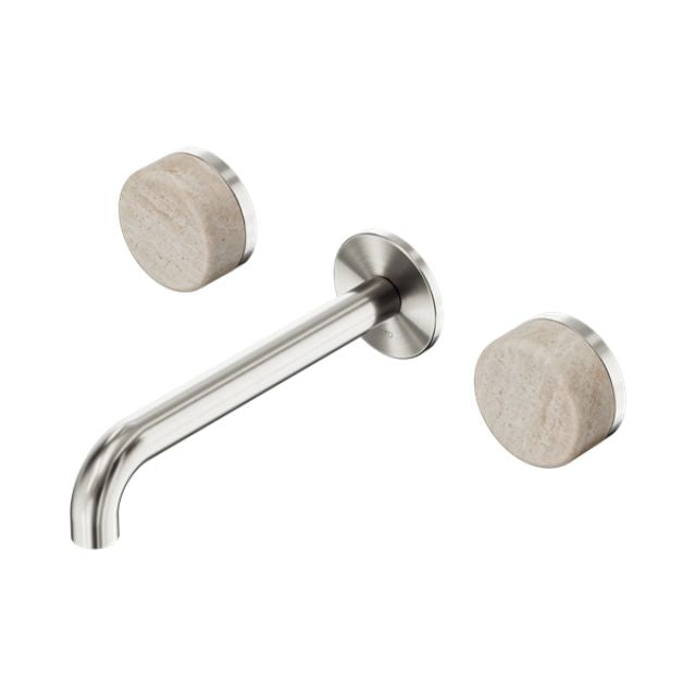 Nero Serenity Wall Basin Set 160mm Spout With Rome Travertine Handle Brushed Nickel 24D037BN - The Blue Space