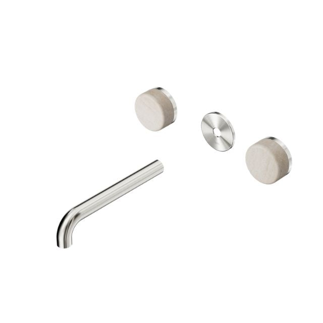 Nero Serenity Wall Basin Set 160mm Spout With Rome Travertine Handle Trim Kit Only Brushed Nickel 24D076BN - The Blue Space