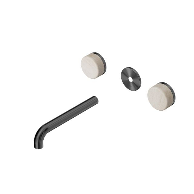 Nero Serenity Wall Basin Set 160mm Spout With Rome Travertine Handle Trim Kit Only Gun Metal 24D076GM - The Blue Space