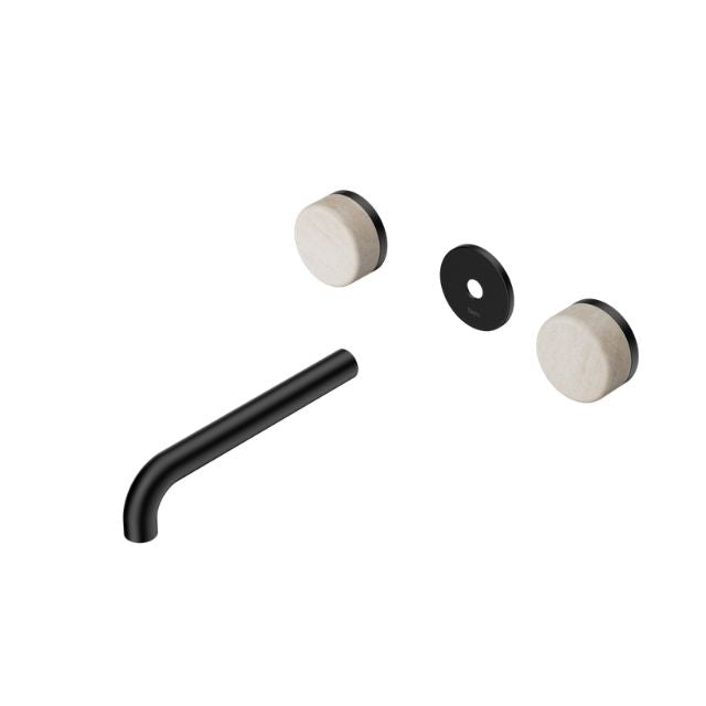 Nero Serenity Wall Basin Set 160mm Spout With Rome Travertine Handle Trim Kit Only Matte Black 24D076MB - The Blue Space