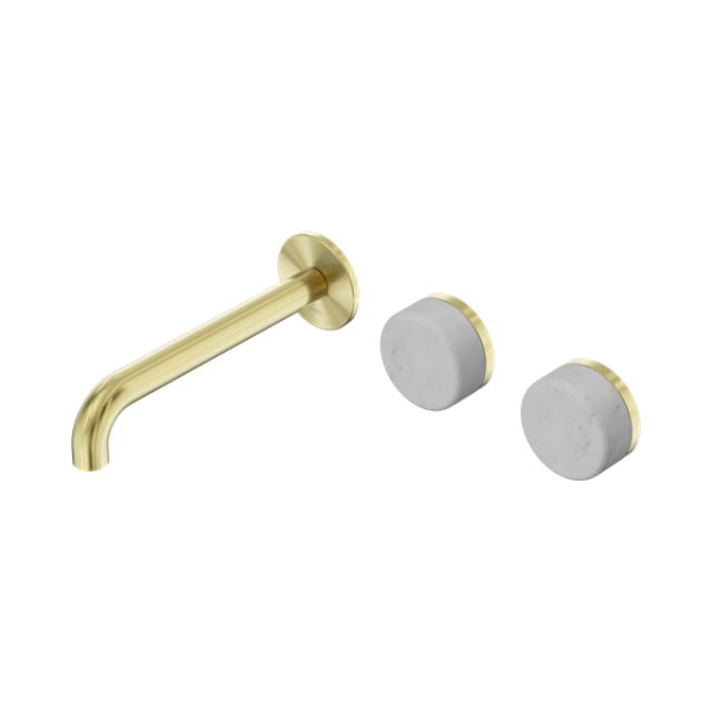 Nero Serenity Wall Basin Set 185mm Offset Spout With Carrara Handle Brushed Gold