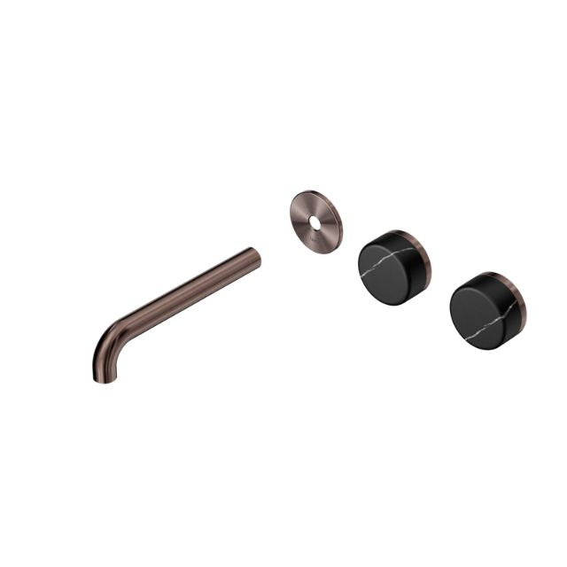Nero Serenity Wall Basin Set 185mm Offset spout With Marquina Black Handle Trim Kit Only Brushed Bronze 24D114BZ - The Blue Space