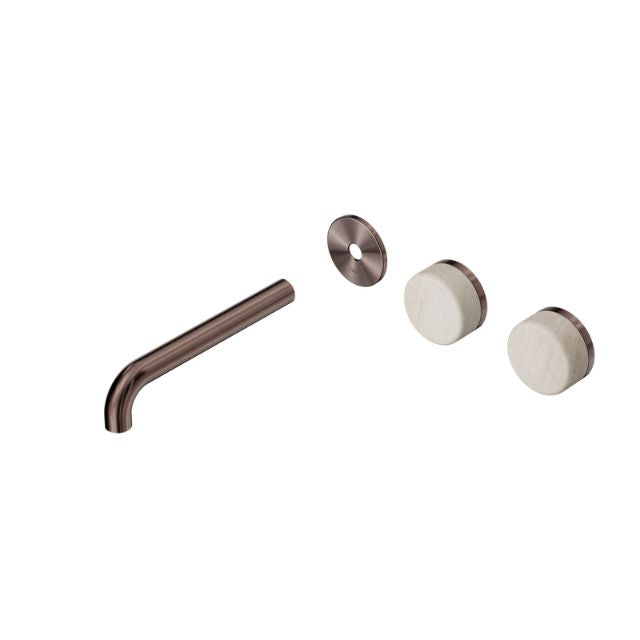 Nero Serenity Wall Basin Set 185mm Offset spout With Rome Travertine Handle Trim Kit Only Brushed Bronze 24D100BZ - The Blue Space