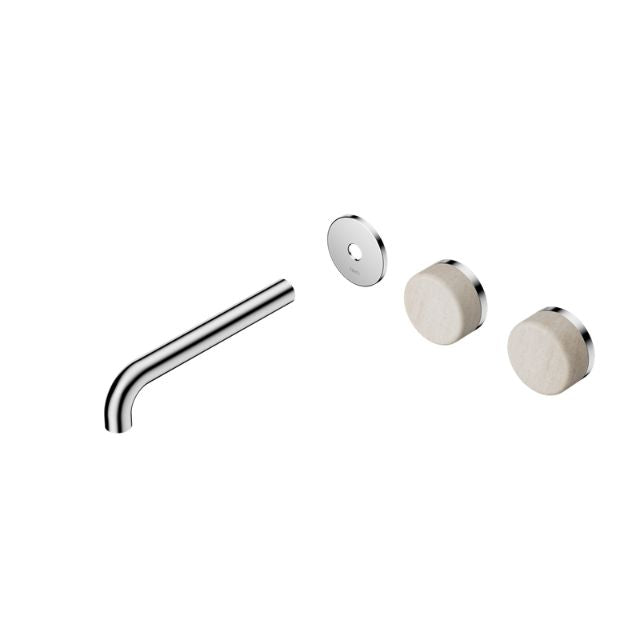 Nero Serenity Wall Basin Set 185mm Offset spout With Rome Travertine Handle Trim Kit Only Chrome 24D100CH - The Blue Space