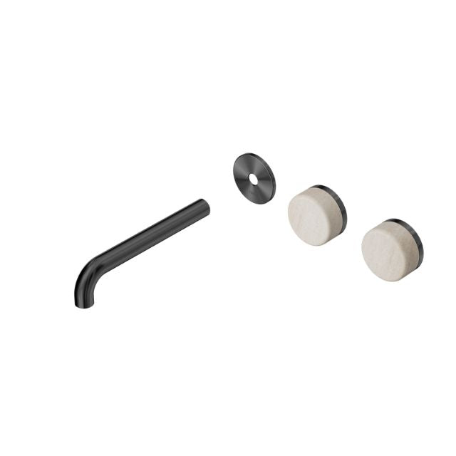 Nero Serenity Wall Basin Set 185mm Offset spout With Rome Travertine Handle Trim Kit Only Gun Metal 24D100GM - The Blue Space