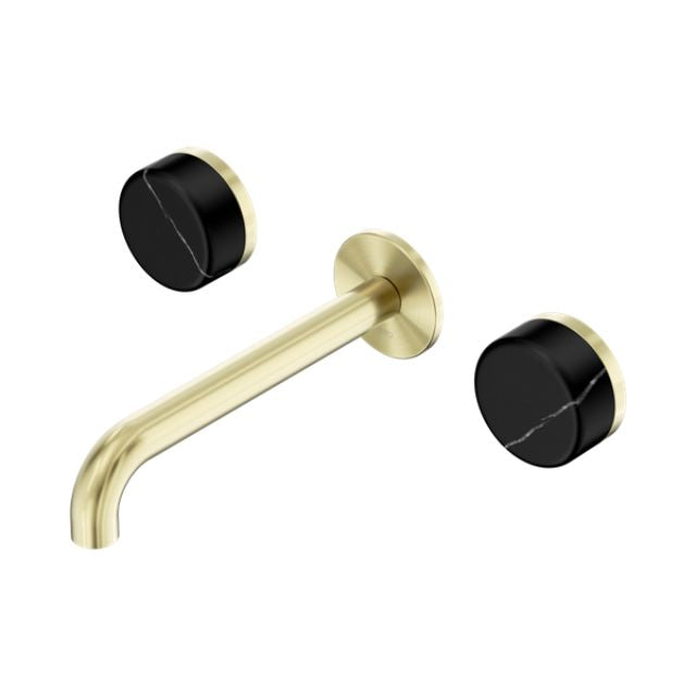 Nero Serenity Wall Basin Set 185mm Spout With Marquina Black Handle Brushed Gold 24D122BG - The Blue Space