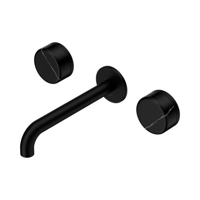 Nero Serenity Wall Basin Set 185mm Spout With Marquina Black Handle Matte Black 24D122MB - The Blue Space
