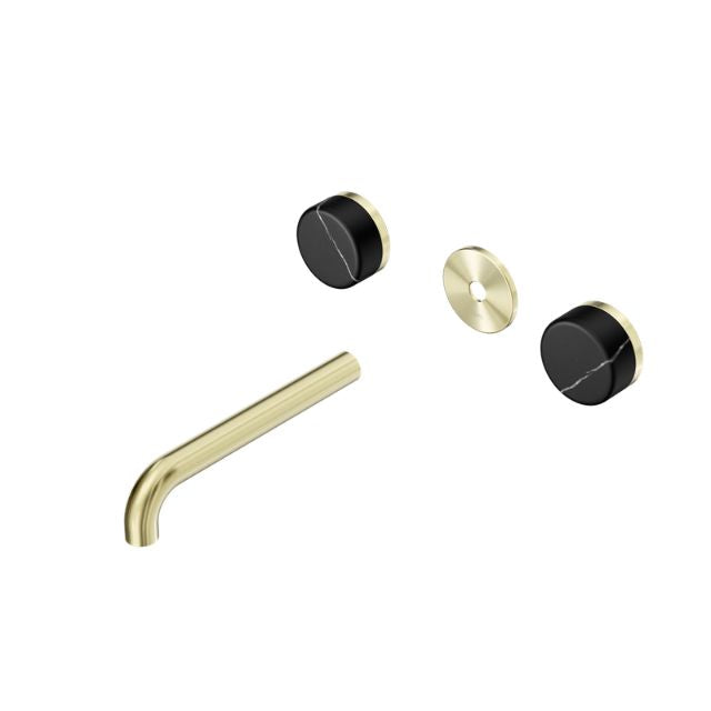 Nero Serenity Wall Basin Set 185mm Spout With Marquina Black Handle Trim Kit Only Brushed Gold 24D111BG - The Blue Space