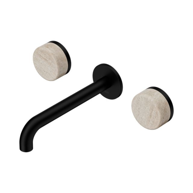 Nero Serenity Wall Basin Set 185mm Spout With Rome Travertine Handle Matte Black