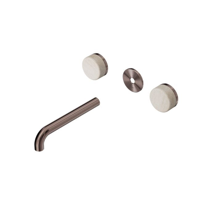 Nero Serenity Wall Basin Set 185mm Spout With Rome Travertine Handle Trim Kit Only Brushed Bronze 24D082BZ - The Blue Space