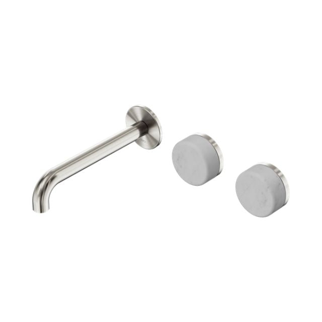Nero Serenity Wall Basin Set 220mm Offset Spout With Carrara Handle Brushed Nickel 24D065BN - The Blue Space