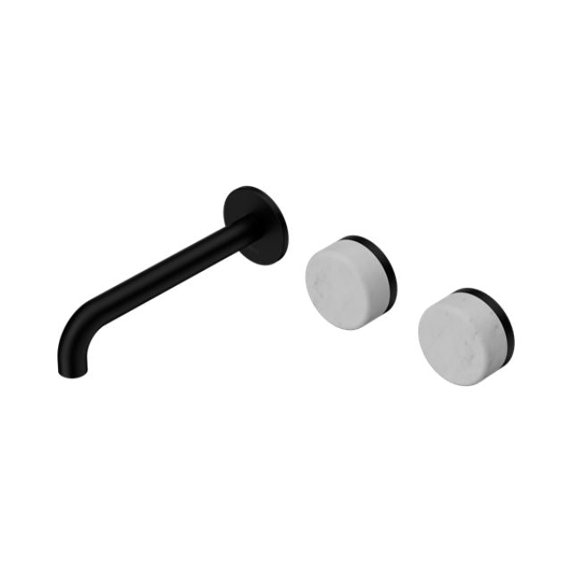 Nero Serenity Wall Basin Set 220mm Offset Spout With Carrara Handle Matte Black