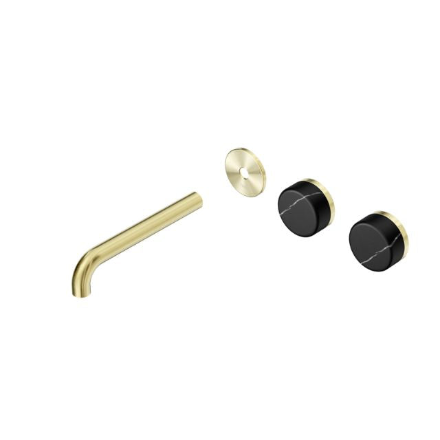 Nero Serenity Wall Basin Set 220mm Offset spout With Marquina Black Handle Trim Kit Only Brushed Gold 24D115BG - The Blue Space