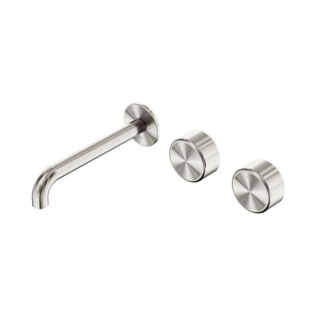 Nero Serenity Wall Basin Set 220mm Offset Spout With Metal Handle Brushed Nickel 24D070BN - The Blue Space