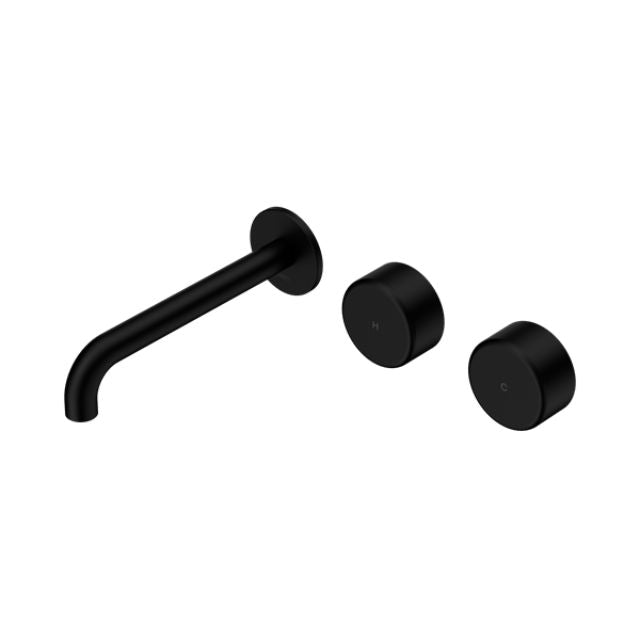 Nero Serenity Wall Basin Set 220mm Offset Spout With Metal Handle Matte Black 24D070MB - The Blue Space