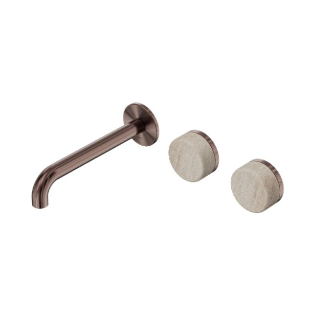 Nero Serenity Wall Basin Set 220mm Offset Spout With Rome Travertine Handle Brushed Bronze 24D067BZ - The Blue Space