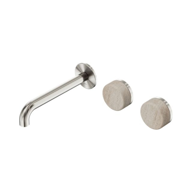 Nero Serenity Wall Basin Set 220mm Offset Spout With Rome Travertine Handle Brushed Nickel 24D067BN - The Blue Space