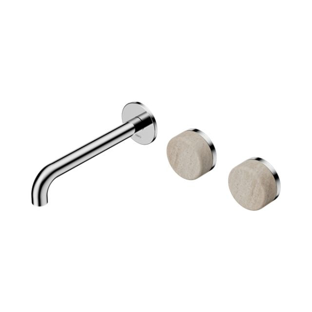 Nero Serenity Wall Basin Set 220mm Offset Spout With Rome Travertine Handle Chrome