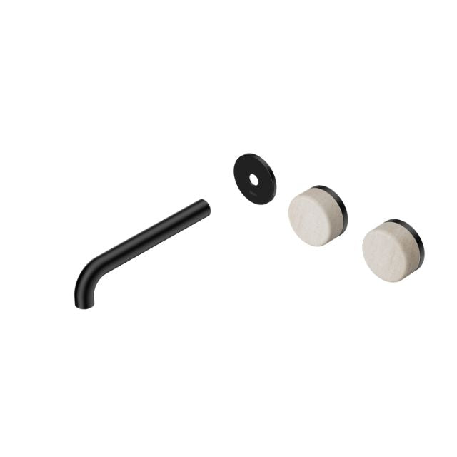Nero Serenity Wall Basin Set 220mm Offset spout With Rome Travertine Handle Trim Kit Only Matte Black 24D106MB - The Blue Space