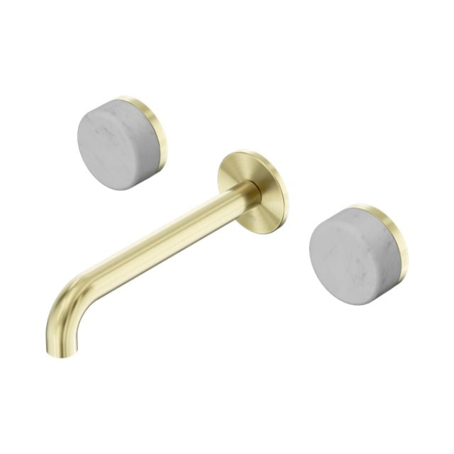 Nero Serenity Wall Basin Set 220mm Spout With Carrara Handle Brushed Gold 24D047BG - The Blue Space