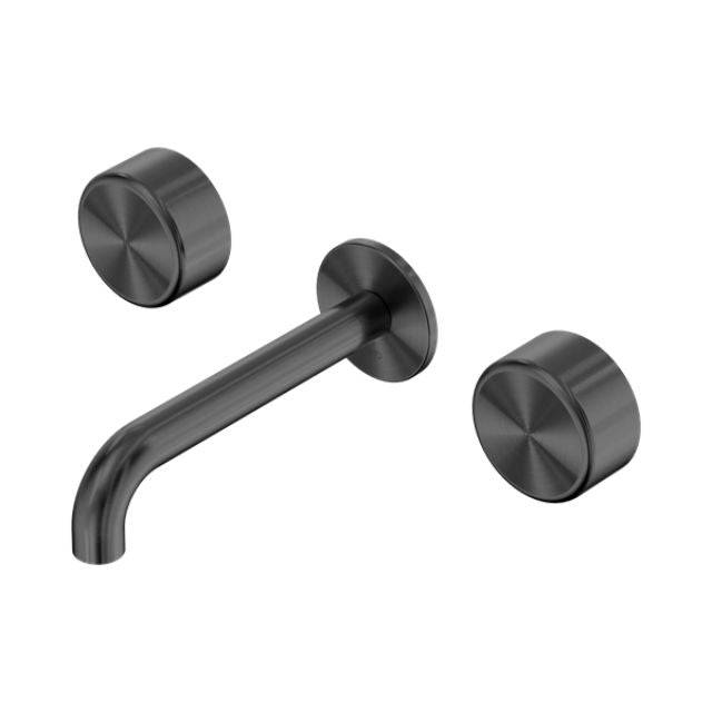 Nero Serenity Wall Basin Set 220mm Spout With Metal Handle Gun Metal
