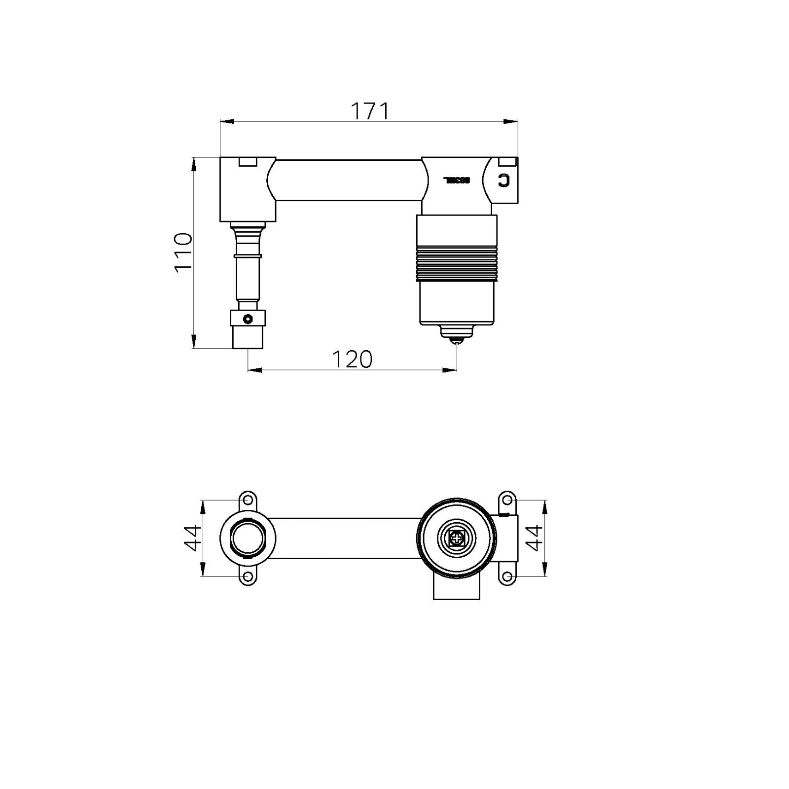 Technical Drawing Nero SS316L Progressive Universal Wall Basin/Bath Mixer Body Only NRUB007 - The Blue Space
