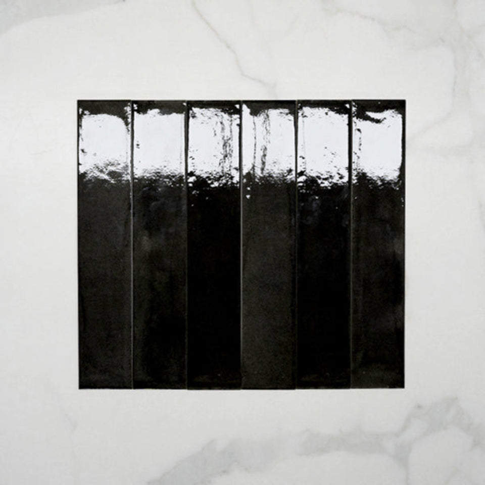 Nero Theo Subway Tile 75 x 400mm Italian Porcelain