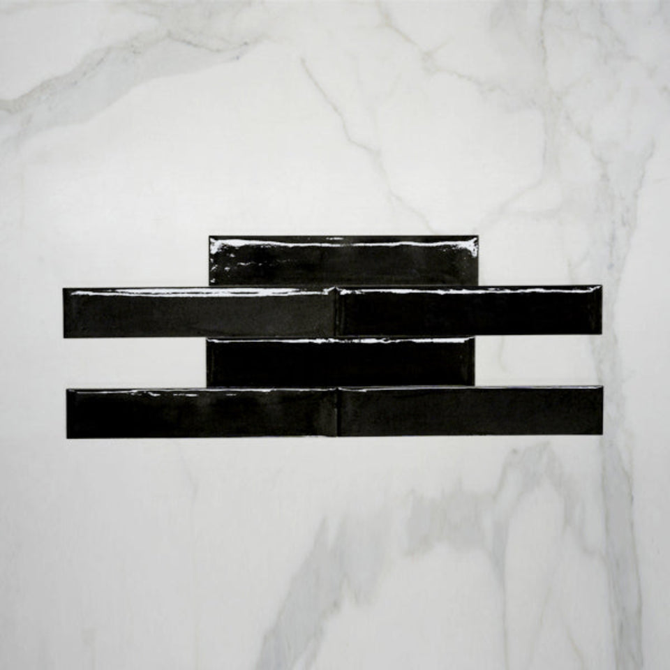 Nero Theo Subway Tile 75 x 400mm Italian Porcelain