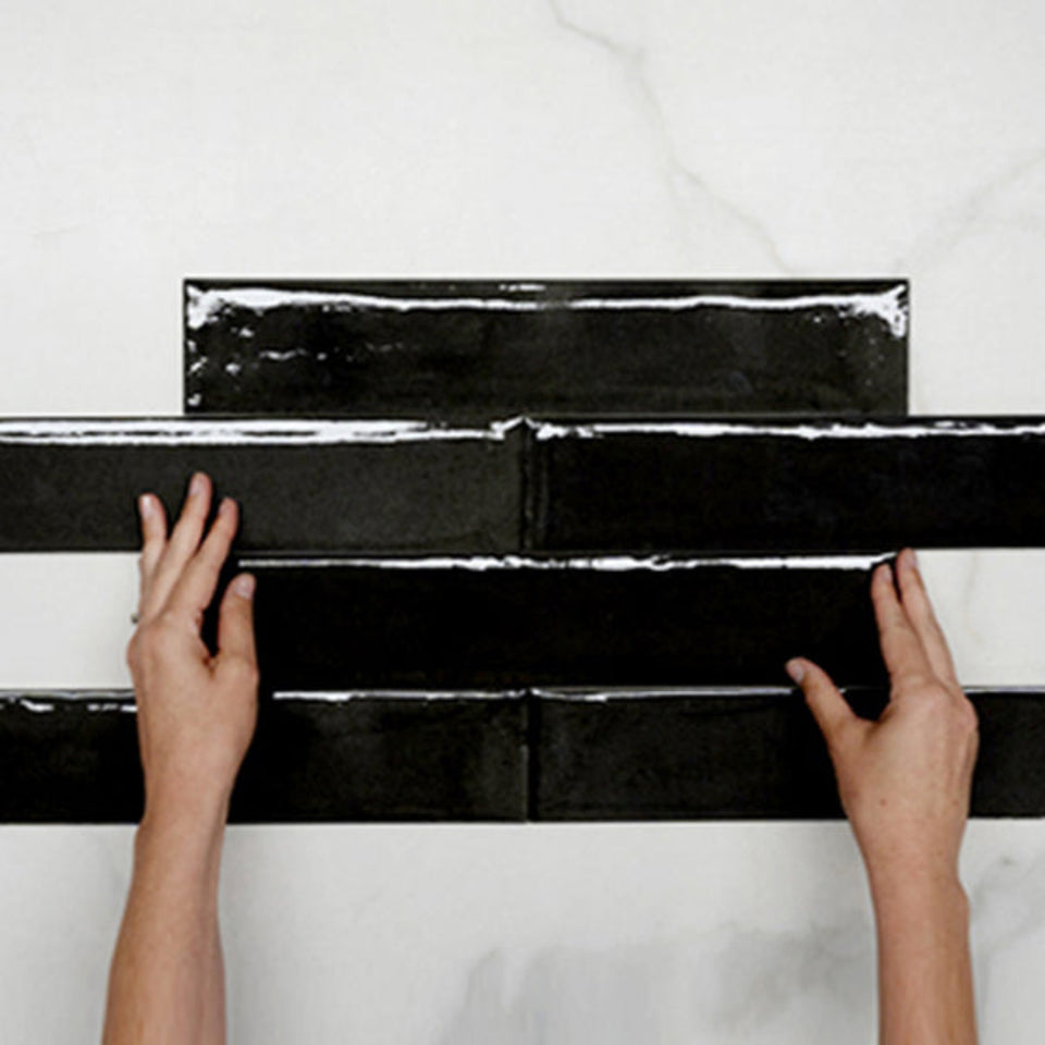 Nero Theo Subway Tile 75 x 400mm Italian Porcelain