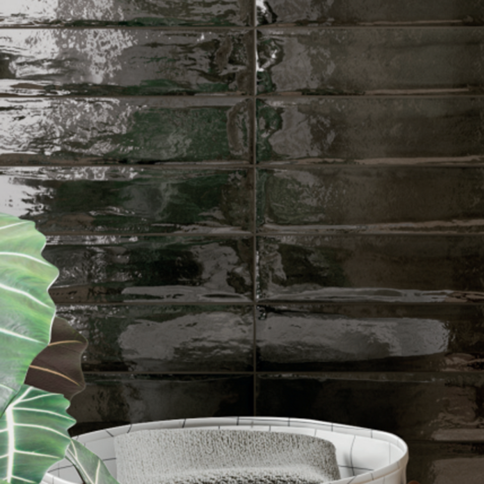 Nero Theo Subway Tile 75 x 400mm Italian Porcelain