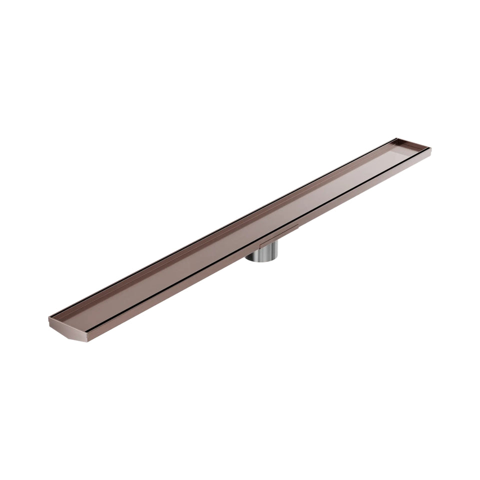 Nero Tile Insert V Channel 1200x106mm Floor Grate 80mm Outlet Brushed Bronze