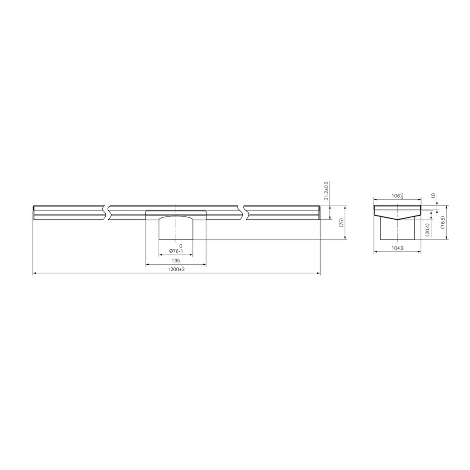 Nero Tile Insert V Channel 1200x106mm Floor Grate 80mm Outlet Brushed Nickel