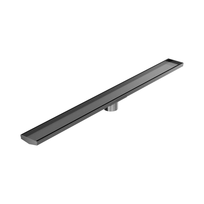 Nero Tile Insert V Channel 1200x106mm Floor Grate 80mm Outlet Gun Metal NRFG009HSGM_KIT - The Blue Space
