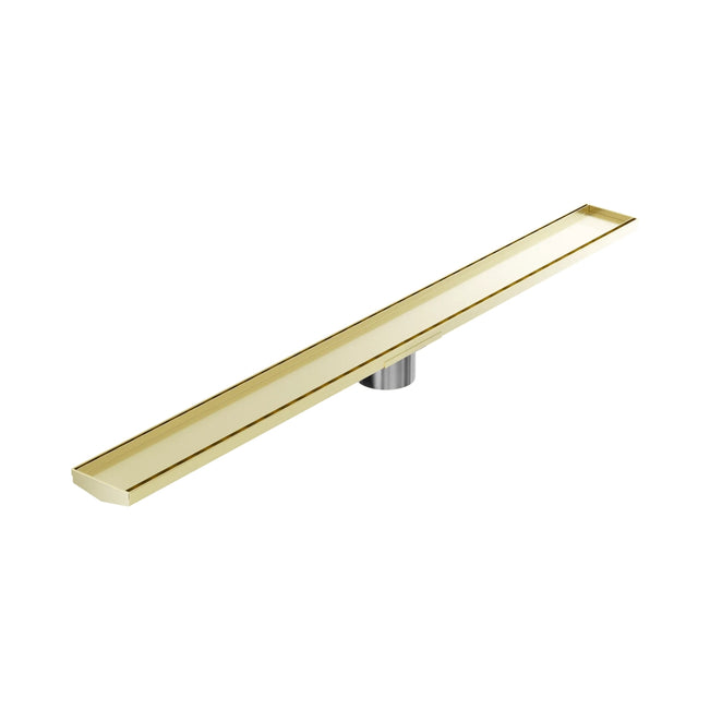 Nero Tile Insert V Channel 1200x106mm Floor Grate 90mm Outlet Brushed Gold NRFG005HSBG_KIT - The Blue Space