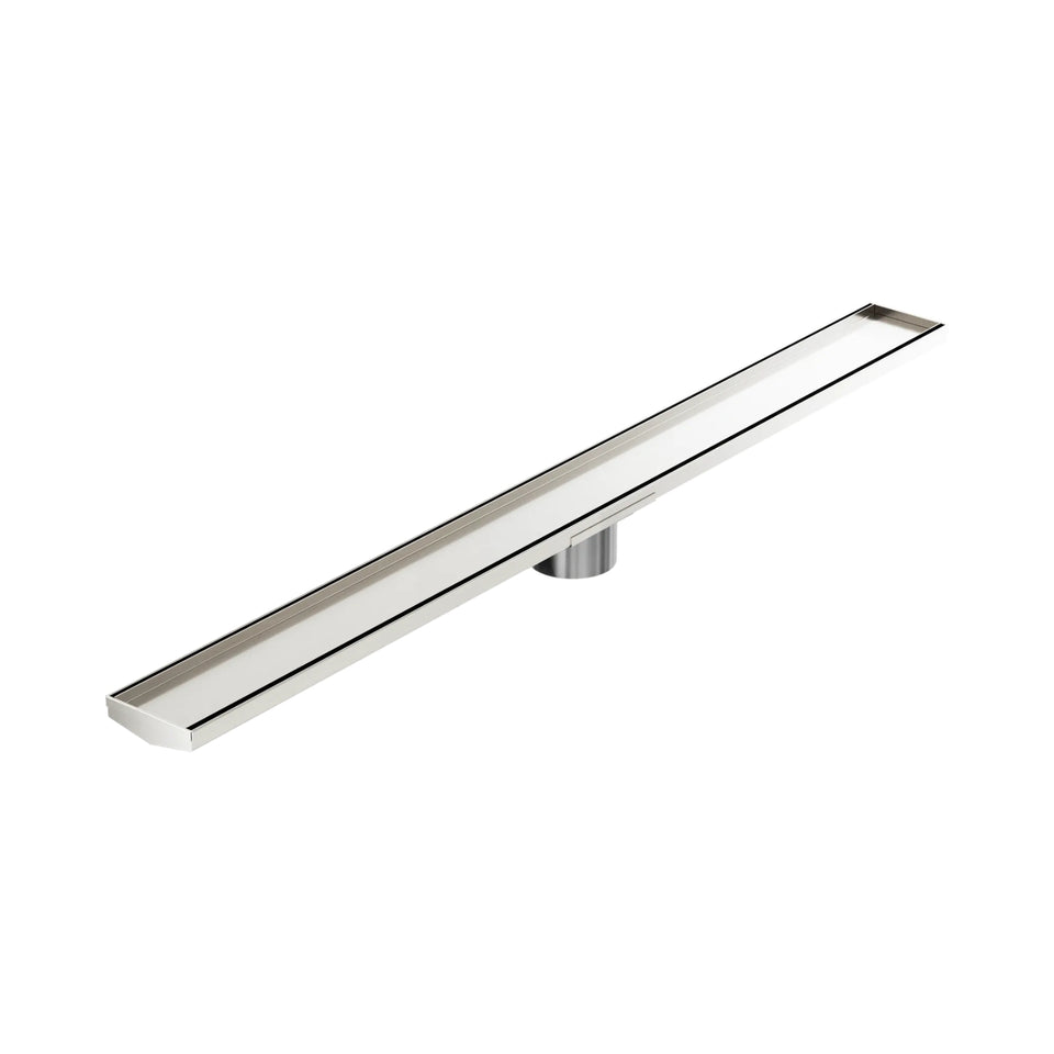 Nero Tile Insert V Channel 1200x106mm Floor Grate 90mm Outlet Brushed Nickel